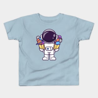 Cute Astronaut Bring Planet Space In Paper Bag Cartoon Kids T-Shirt